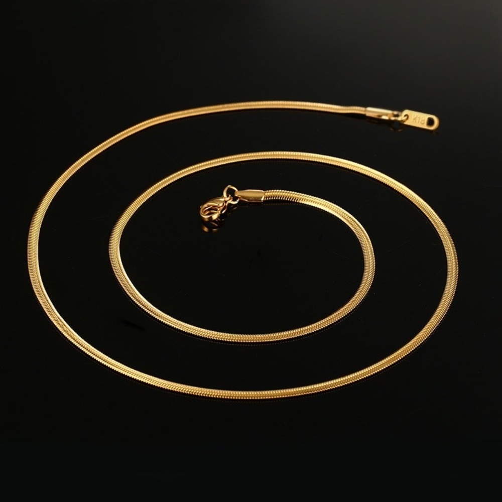 Gold Plated Dara Herringbone 3mm Long Necklace